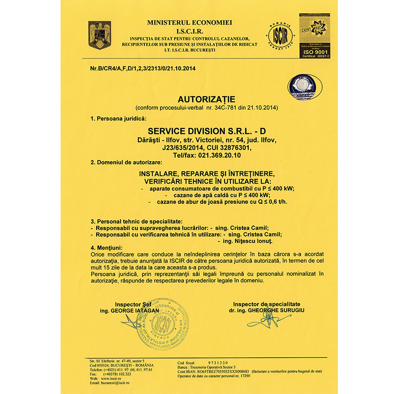 Autorizație ISCIR PT A1-2010